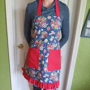 Women's Christmas Lined Apron with Ruffle and Pockets